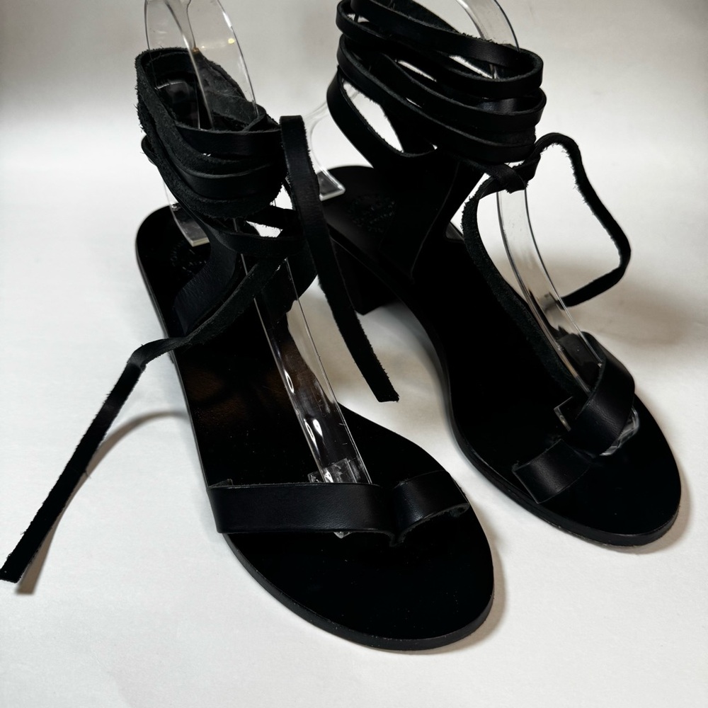 ATP Atelier Black Leather Ankle Wrap Sandals - Picture 6 of 7